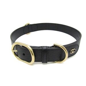 NWT Authentic Gucci Interlocking G Dog Collar Leather Black XL